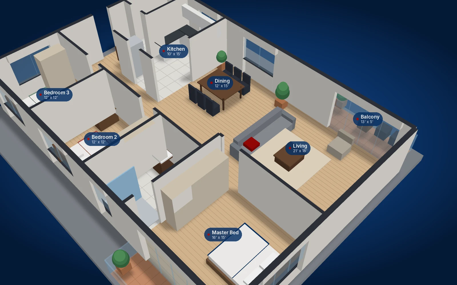 3D floor plan of a sample Natec home